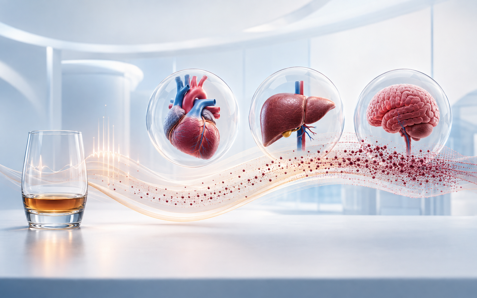 Clinical cover illustration for Alcohol Intake and Lifetime Health Risk: No Net Protective Effect at Low Consumption